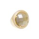 Anel Fane's Pedra Natural Fumê Perolada Zircônias Metal Dourado