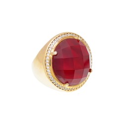 Anel Fane's Pedra Natural Rubi Zircônias Metal Dourado