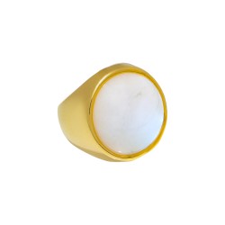Anel Fane's Pedra Natural Quartzo Branco Metal Dourado