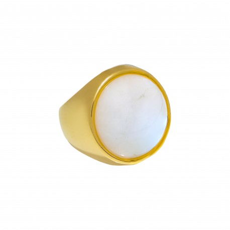 Anel Fane's Pedra Natural Quartzo Branco Metal Dourado