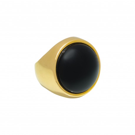 Anel Fane's Pedra Natural Onix Metal Dourado