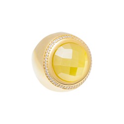 Anel Fane's Pedra Natural Cristal Amarelo Zircônia Metal Dourado