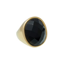 Anel Fane's Pedra Natural Onix Metal Dourado