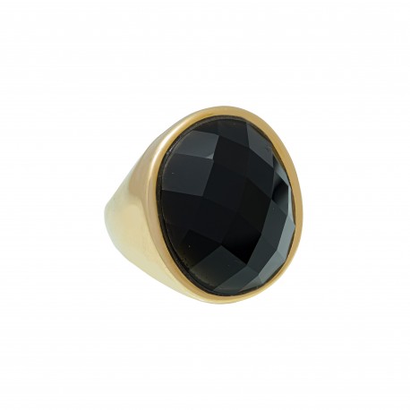 Anel Fane's Pedra Natural Onix Metal Dourado
