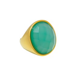 Anel Fane's Pedra Natural Àgata Verde Metal Dourado