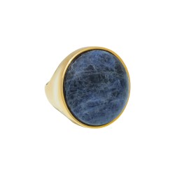 Anel Fane's Pedra Natural Sodalita Marinho Metal Dourado