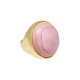 Anel Fane's Pedra Natural Quartzo Rosa Metal Dourado