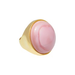 Anel Fane's Pedra Natural Quartzo Rosa Metal Dourado