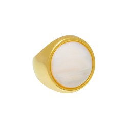 Anel Fane's Pedra Natural Madrepérola Rose Metal Dourado