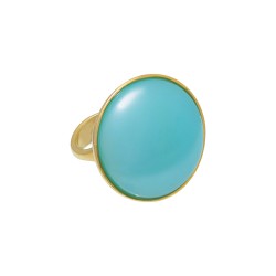 Anel Fane's Pedra Natural Àgata Azul Céu Metal Dourado
