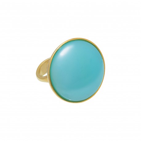 Anel Fane's Pedra Natural Àgata Azul Céu Metal Dourado