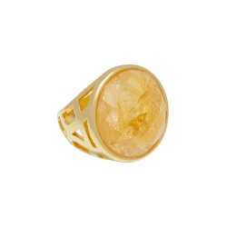 Anel Fane's Pedra Natural Citrino Amarelo Metal Dourado