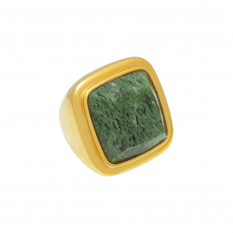 Anel Fane's Pedra Natural Jaspe Verde Metal Dourado