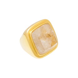 Anel Fane's Pedra Natural Quartzo Rutilado Metal Dourado