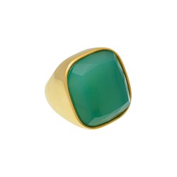 Anel Fane's Pedra Natural Àgata Verde Metal Dourado