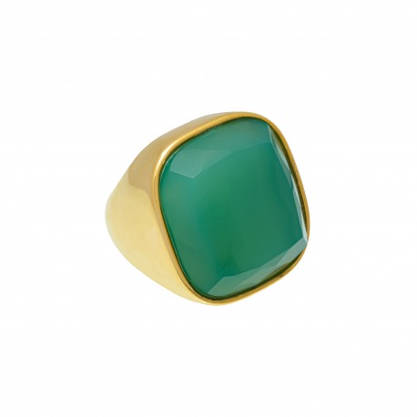 Anel Fane's Pedra Natural Àgata Verde Metal Dourado