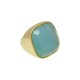 Anel Fane's Pedra Natural Àgata Azul Céu Metal Dourado