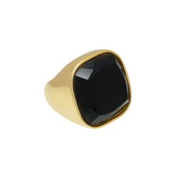 Anel Fane's Pedra Natural Onix Metal Dourado
