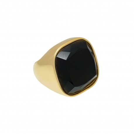 Anel Fane's Pedra Natural Onix Metal Dourado