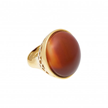 Anel Fane's Pedra Natural Cornalina Vermelha Metal Dourado