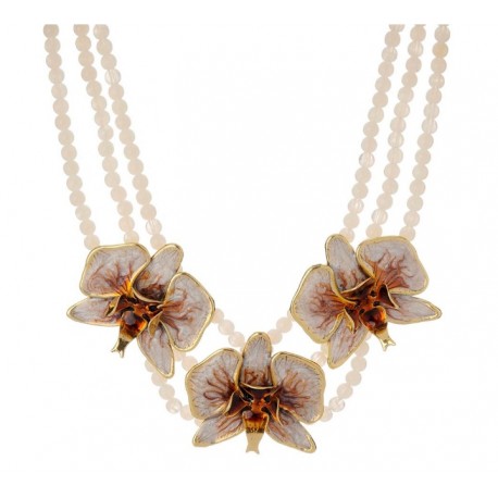 Colar Nadia Gimenes Orquídeas Esmaltadas Pérola Tartaruga Dourado