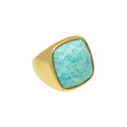 Anel Fane's Pedra Natural Amazonita Turquesa Metal Dourado