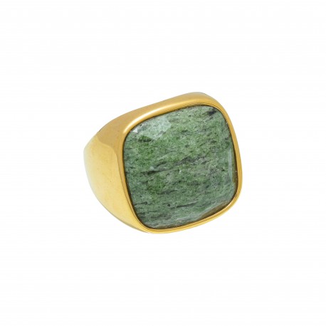Anel Fane's Pedra Natural Jaspe Verde Metal Dourado