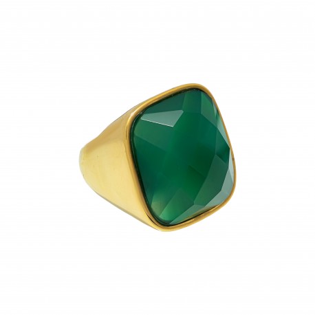 Anel Fane's Pedra Natural Àgata Esmeralda Metal Dourado