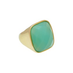 Anel Fane's Pedra Natural Àgata Azul Céu Metal Dourado