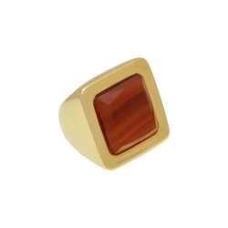 Anel Fane's Pedra Natural Àgata Vermelha Metal Dourado