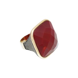 Anel Fane's Pedra Natural Cristal Rubi Zircônias Metal Dourado