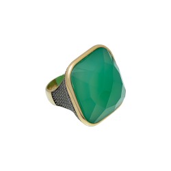 Anel Fane's Pedra Natural Àgata Esmeralda Zircônias Metal Dourado
