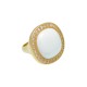 Anel Fane's Pedra Natural Àgata Branca Zircônias Metal Dourado