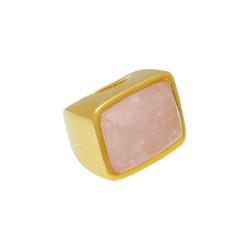 Anel Fane's Pedra Natural Quartzo Rose Metal Dourado