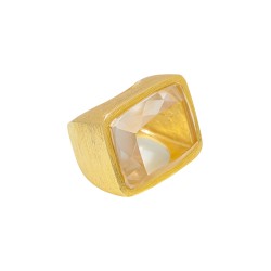 Anel Fane's Pedra Natural Cristal Transparente Metal Dourado