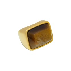 Anel Fane's Pedra Natural Olho de Tigre Metal Dourado
