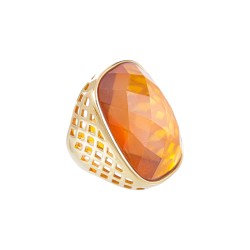 Anel Fane's Pedra Natural Cristal Ambar Metal Dourado