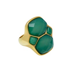 Anel Fane's Pedra Natural Àgata Esmeralda Metal Dourado