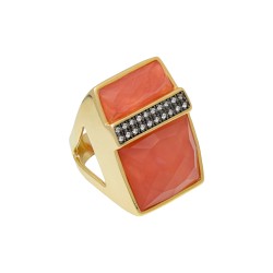 Anel Fane's Pedra Natural Cora Podange Zircônias Metal Dourado