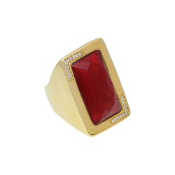 Anel Fane's Pedra Natural Cristal Rubi Zircônias Metal Dourado