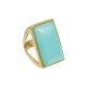 Anel Fane's Pedra Natural Àgata Azul Céu Metal Dourado