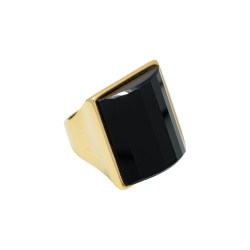 Anel Fane's Pedra Natural Onix Metal Dourado