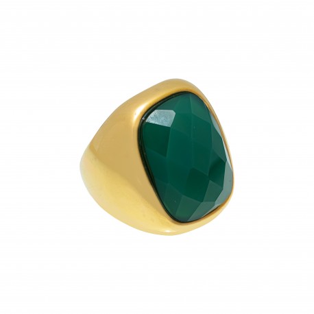 Anel Fane's Pedra Natural Àgata Esmeralda Metal Dourado