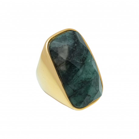 Anel Fane's Pedra Natural Jaspe Verde Metal Dourado