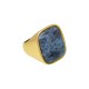 Anel Fane's Pedra Natural Sodalita Marinho Metal Dourado