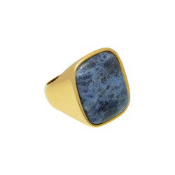 Anel Fane's Pedra Natural Sodalita Marinho Metal Dourado
