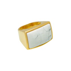 Anel Fane's Pedra Natural Howlita Branca Metal Dourado