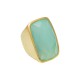 Anel Fane's Pedra Natural Àgata Azul Céu Metal Dourado