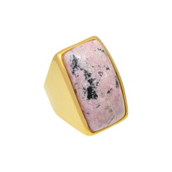 Anel Fane's Pedra Natural Rodocrosita Metal Dourado