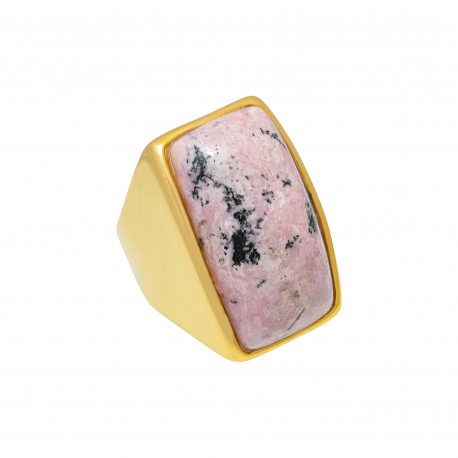 Anel Fane's Pedra Natural Rodocrosita Metal Dourado